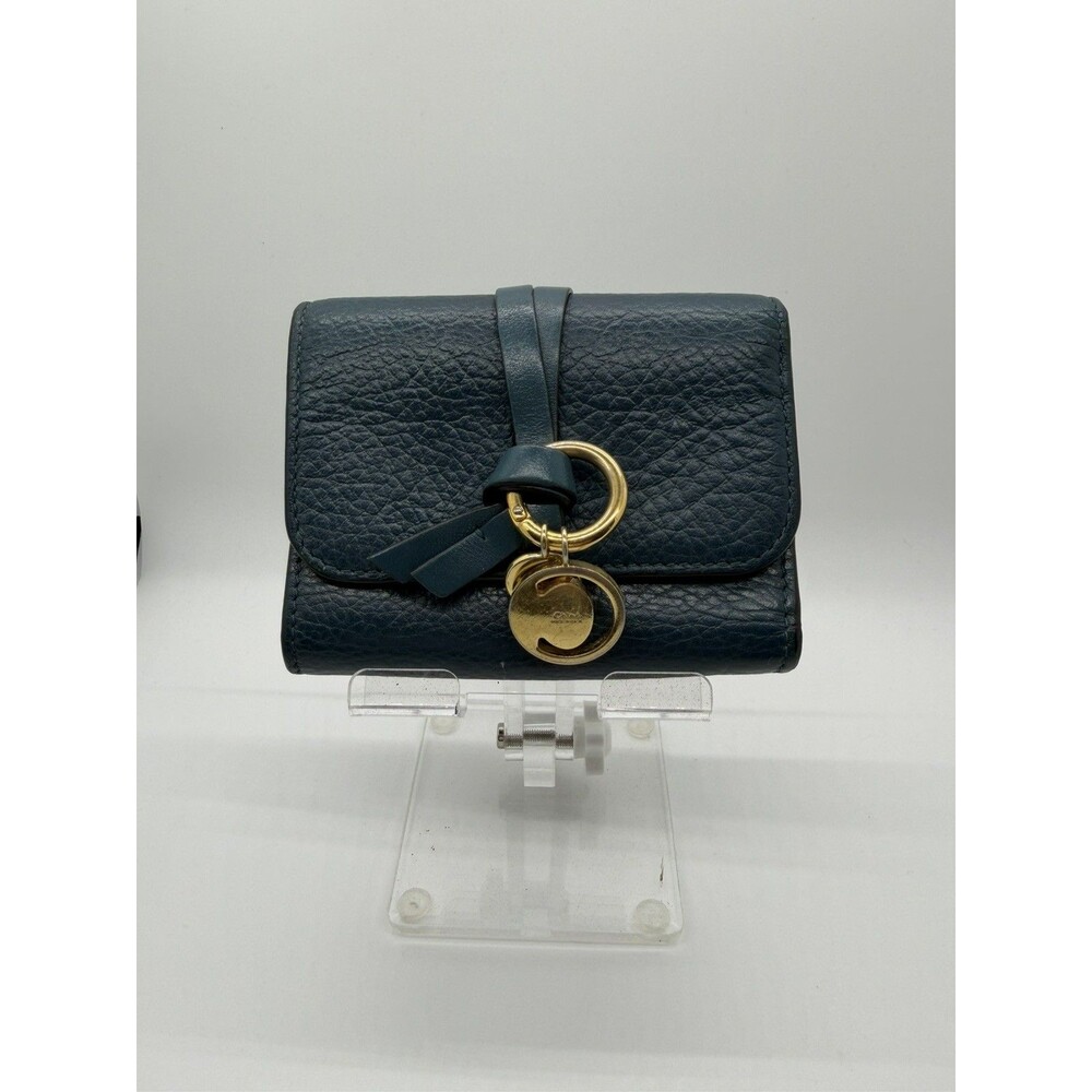 Chloé Alphabet Leather Trifold Wallet Purse Blue/143